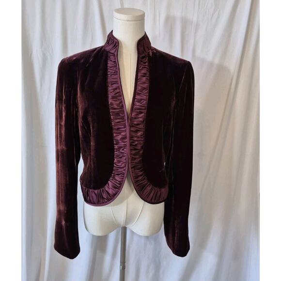 New Lafayette 148 Wine Purple Velvet Satin Trim Blazer Jacket US 8 - Picture 1 of 7